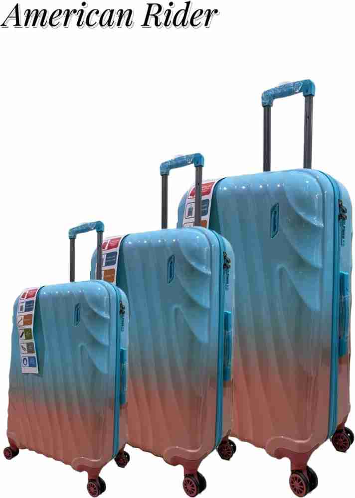 VIP American Rider Trolley Bag 8W Anti Theft Zip TSA Lock Cabin 55cm M 68cm L 78cm Cabin Check in Set 8 Wheels 31 inch Blue Pink Price in India Flipkart