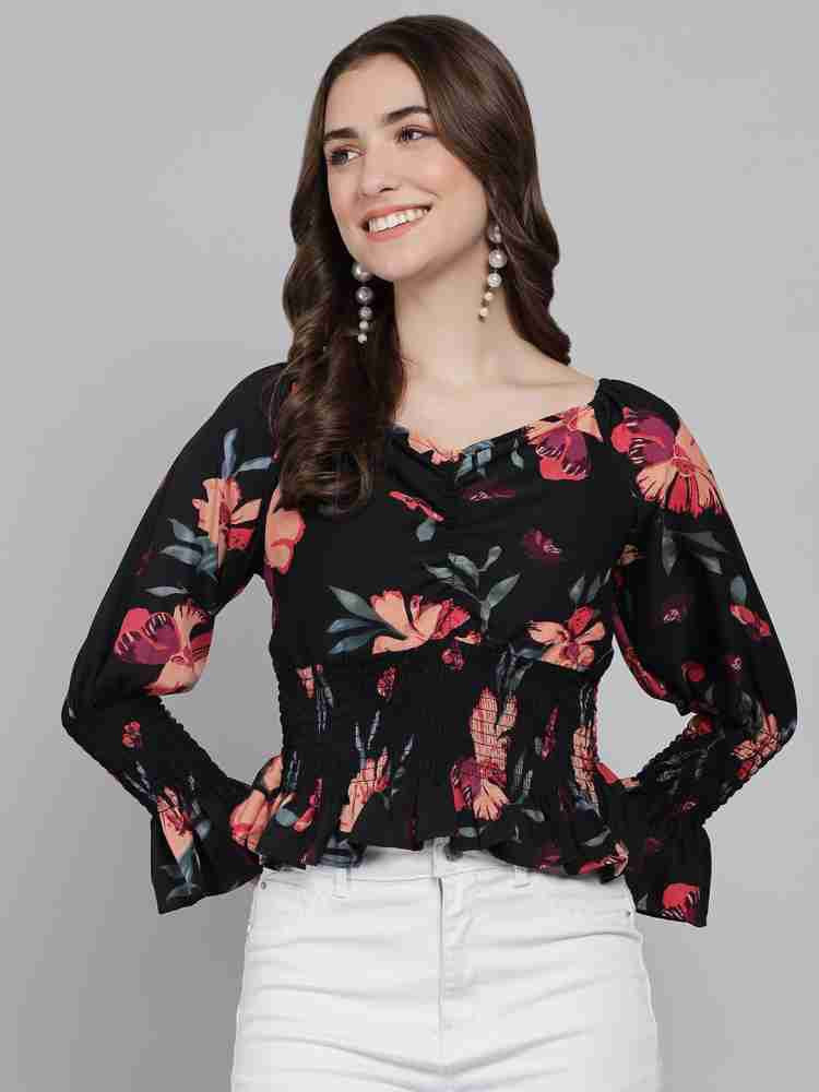 DIMPISH FASHION Casual Floral Print Women Black Top Buy DIMPISH FASHION Casual Floral Print Women Black Top Online at Best Prices in India Flipkart