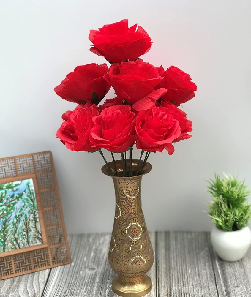 DULI Artificial Flower Bunch for Home Decoration 12 Red Rose ...