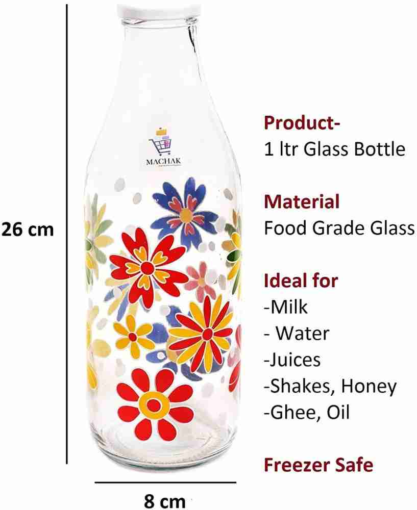 MACHAK Glass Water Bottle For Fridge With Flip Cap, 1 Litre