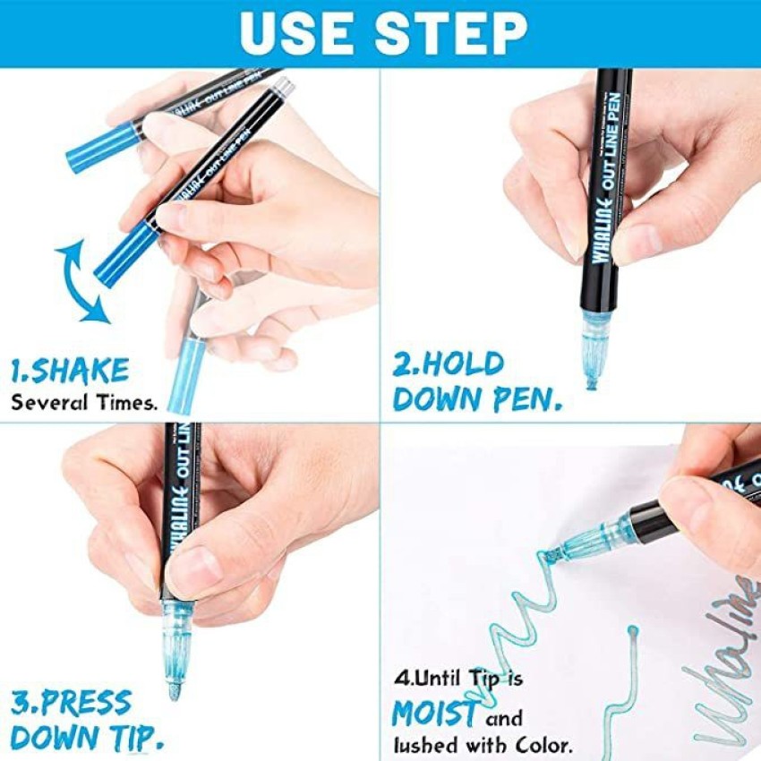 30 Colors Double Line Outline Pen Set Metallic Color Highlighter