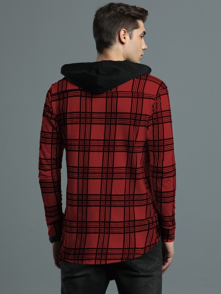 red and black check hooded shirt