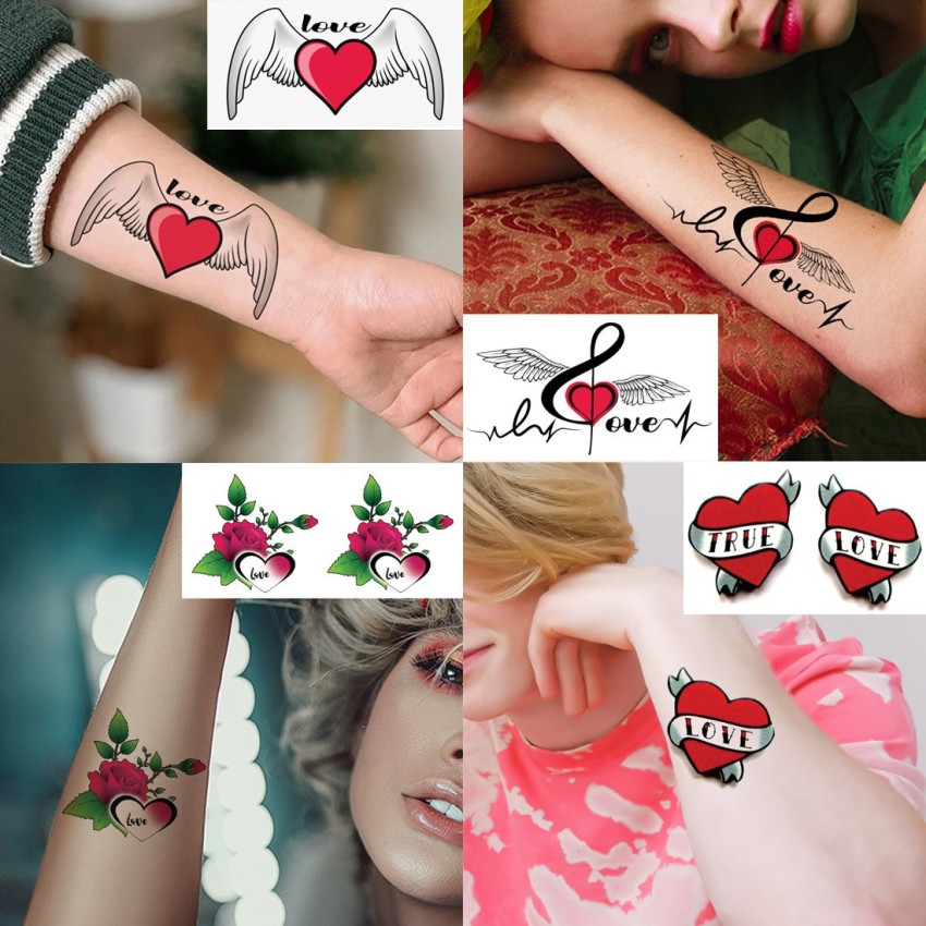 Temporary Tattoowala Love Mom Dad Wing Line art Designs Pack of 4 Temporary  Tattoo Sticker For Men and Woman Temporary body Tattoo 2x4 Inch