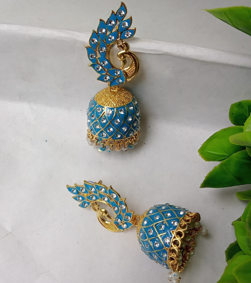 Flipkart Buy AT ORNAMENTS AT Sky blue peacock design stone studded Alloy Jhumki Earring Online at Best Prices in India