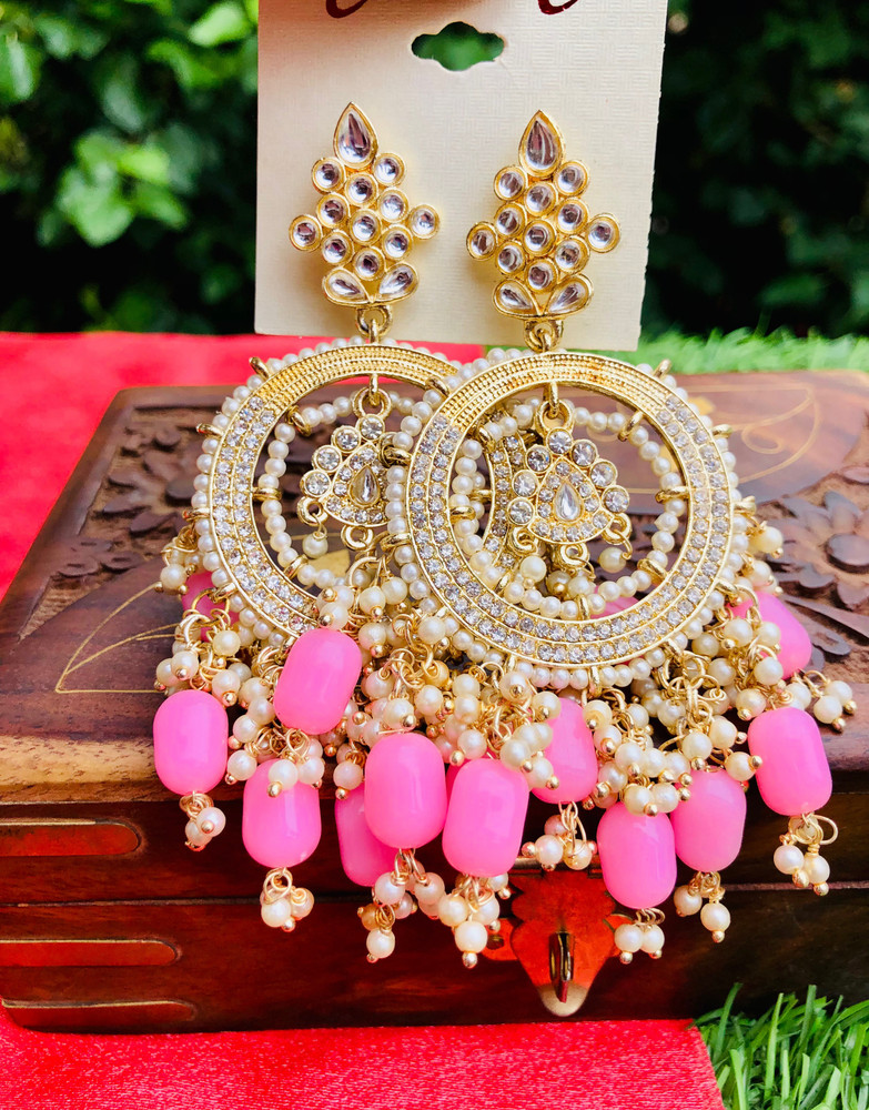 Flipkart Buy satdev jewels Pink polki earring Silver Earring