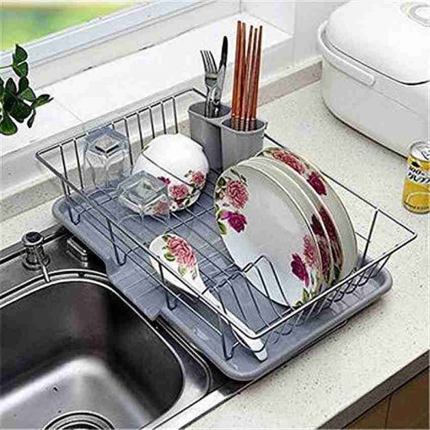 1pc Stainless Steel Dish Drainer Kitchen Sink Drying Rack With Utensil  Holder For Counter