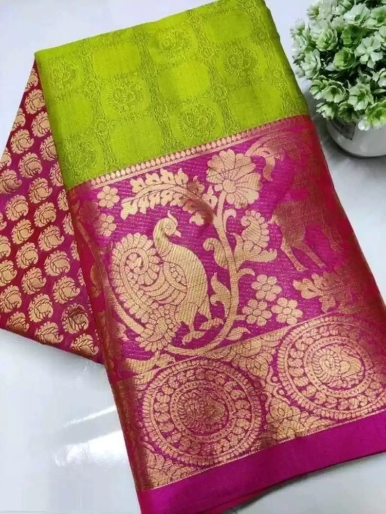 Juhi Collection Woven Solid Plain Pochampally Pure Silk Cotton Silk Saree