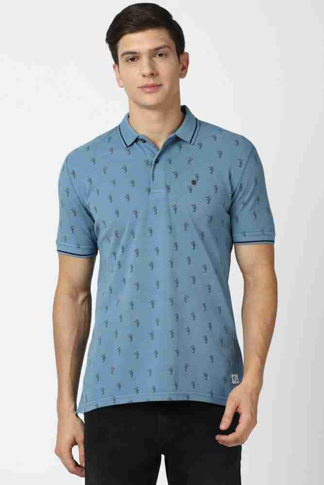 VAN HEUSEN Printed Men Polo Neck Blue T-Shirt - Buy VAN HEUSEN