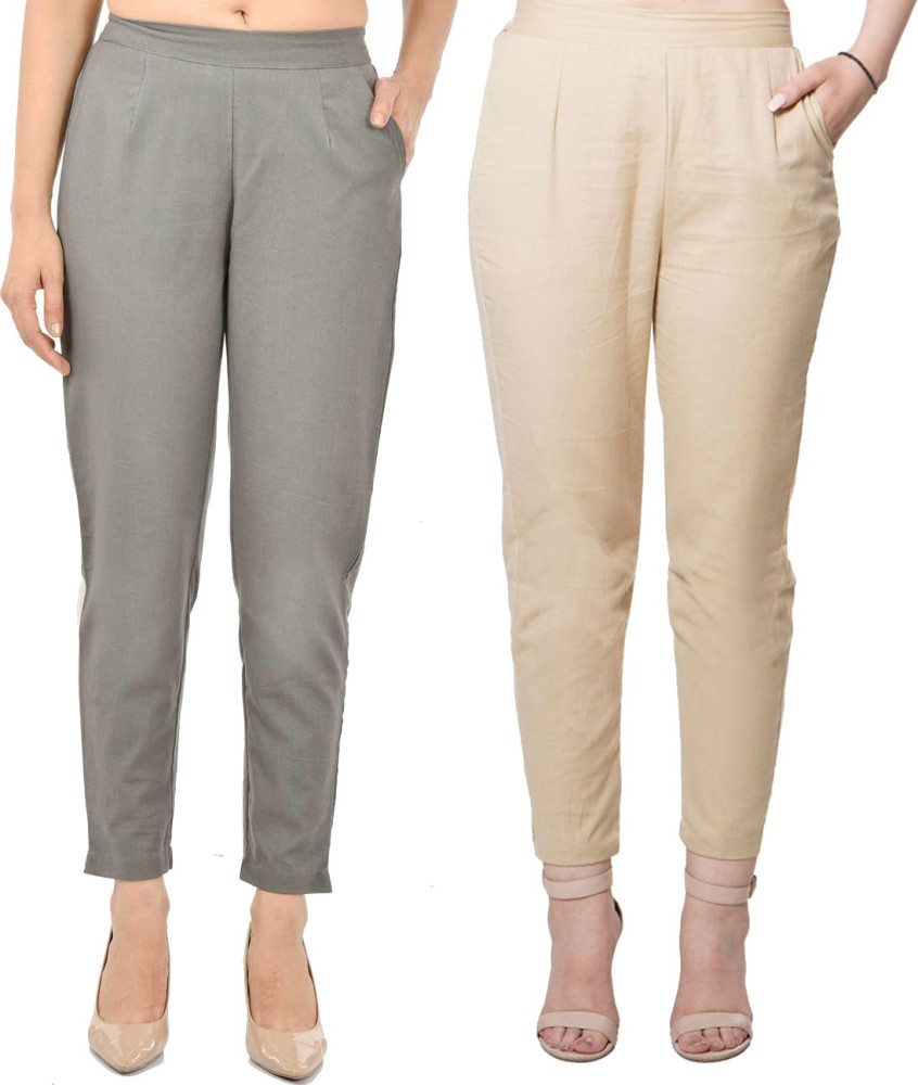 Buy GREEN PARACHUTE PLEATED KNEE COTTON TROUSERS for Women Online in India