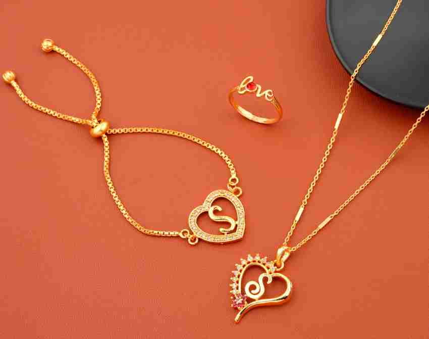 Jewelry, Heart Pendant Letter U Gold Bracelet