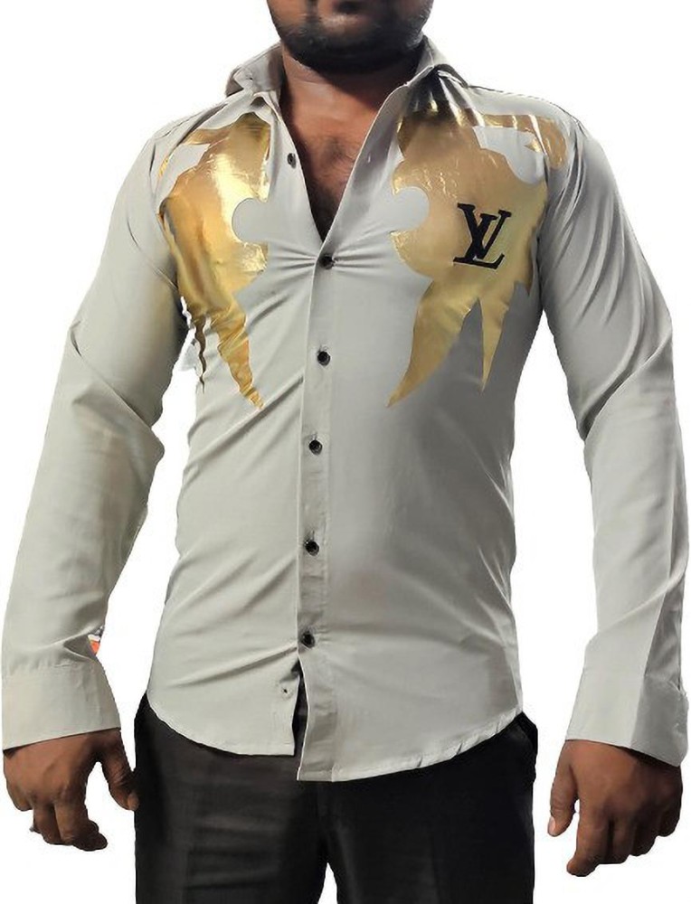 Hyflex Men Printed Casual White, Gold Shirt