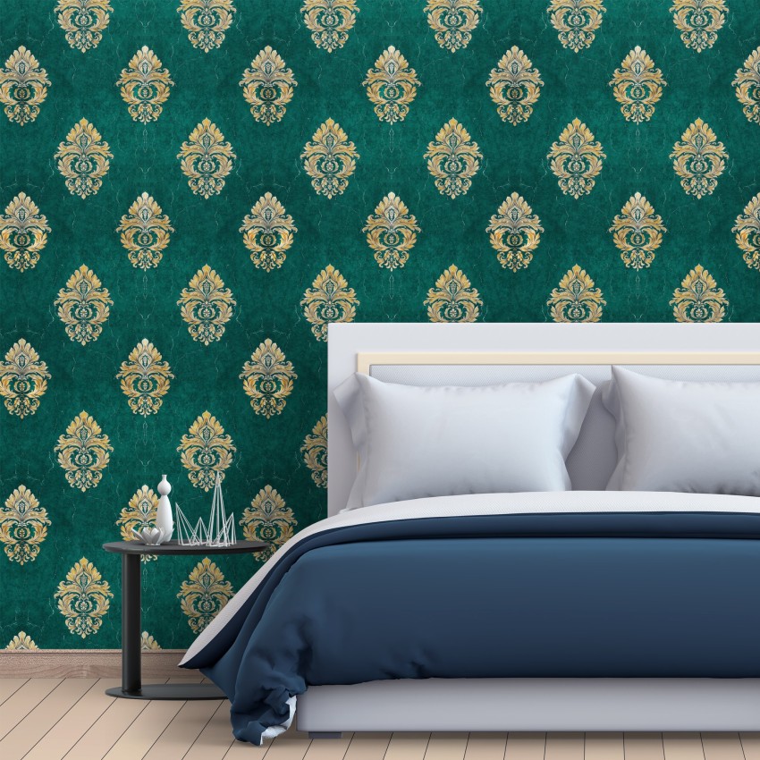 Scandinavian style green gold striped wallpaper  TenStickers