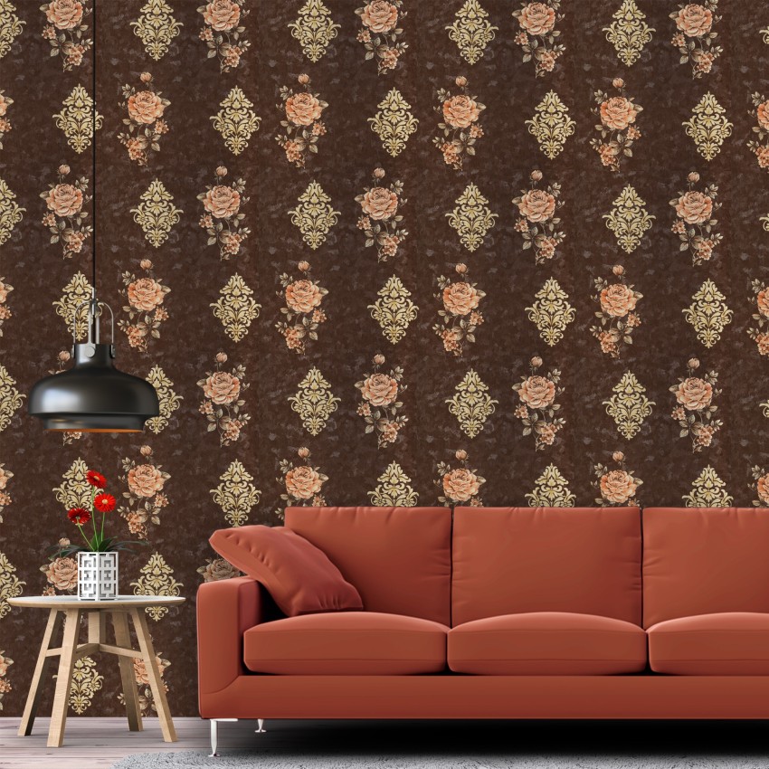 Dark purple gold brown color traditional vertical long swirls floral leaf  texture gradient self design background home décor wallpaper