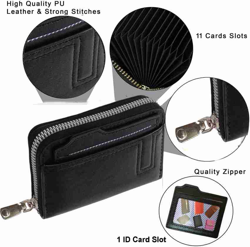 Credit/Debit Card Holder 11 Slot PU Leather Small Zipper Wallet for Men &  Women