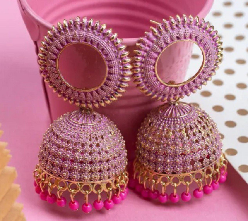 Pink colour jhumka earrings sales