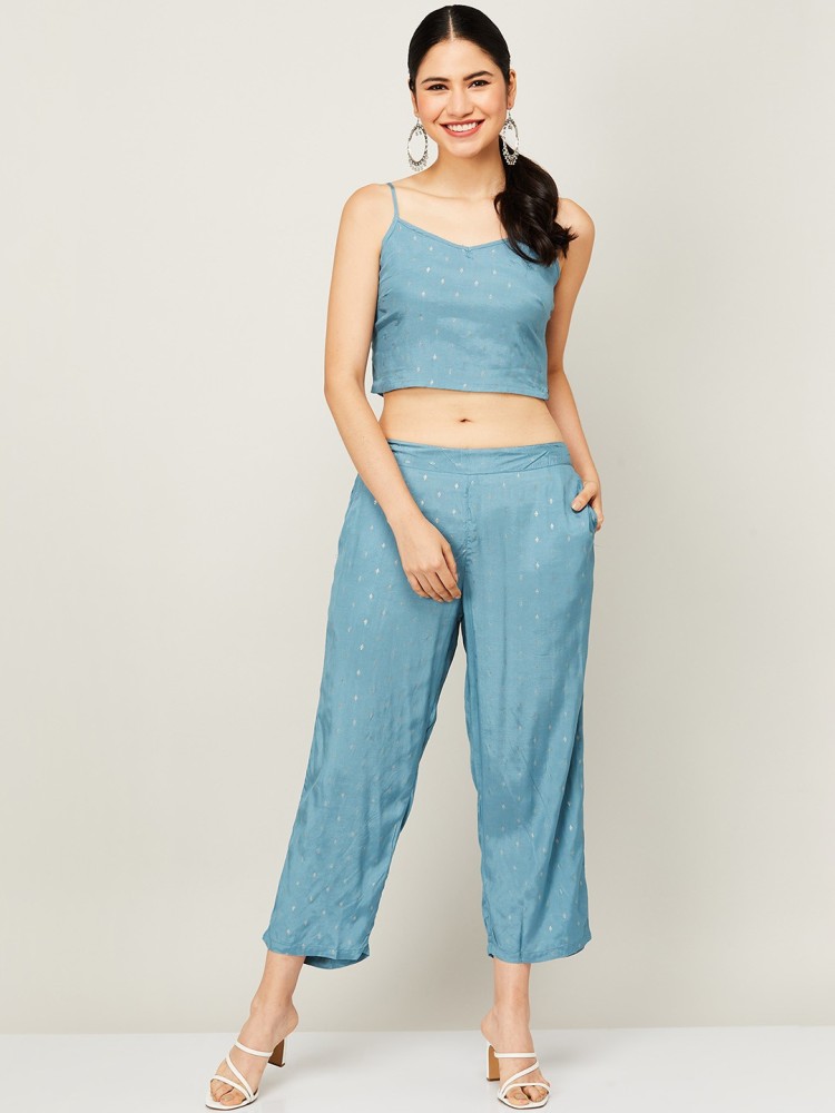 Melange Palazzo Crop Pants Stripe  Alembika US