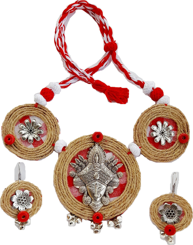 Naman Unique Jewellery Fabric Wood Jute Red White Jewellery Set Price in India Buy Naman Unique Jewellery Fabric Wood Jute Red White Jewellery Set Online at Best Prices in India