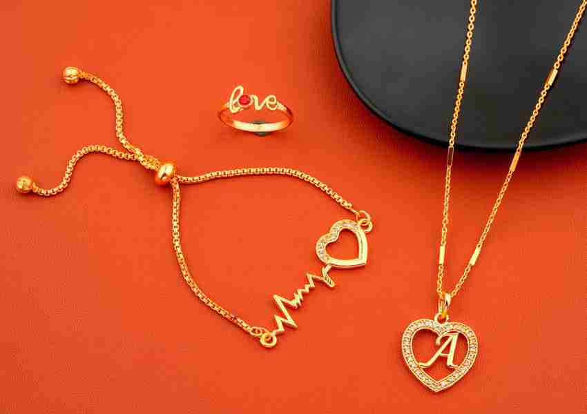 Jewel WORLD A name letter Diamond Pendant locket chain with