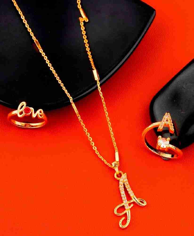 Jewel WORLD A name letter Diamond Pendant locket chain with ring