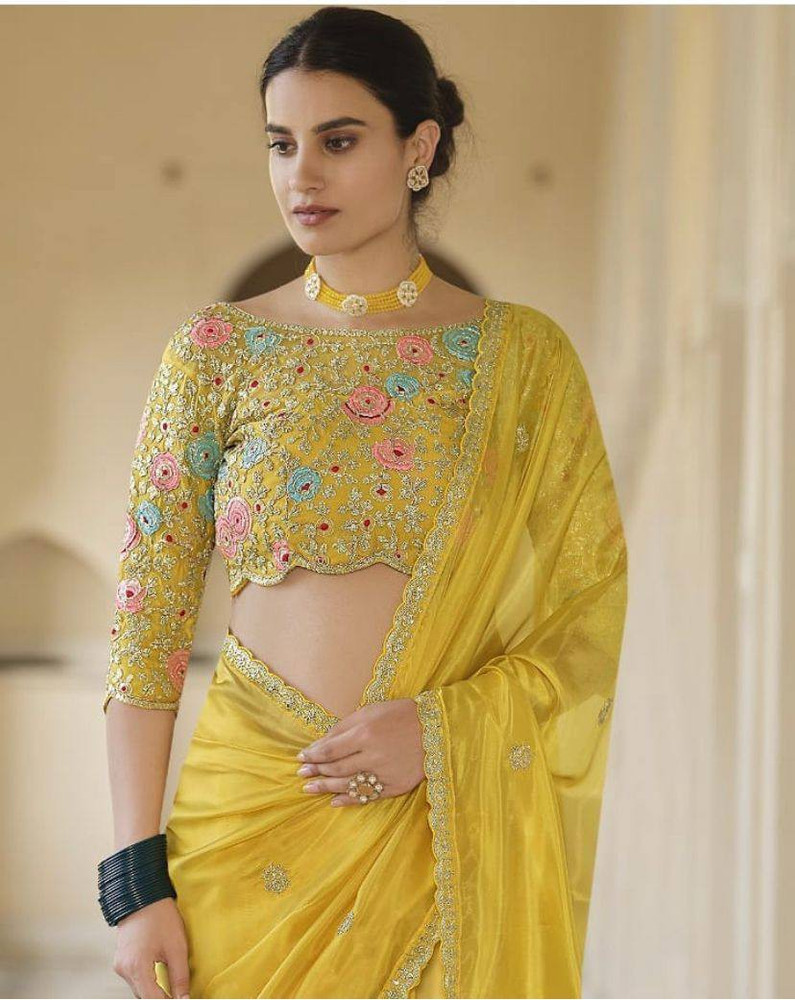 Buy Elora Embroidered Bollywood Chiffon Yellow Sarees Online Best Price In India Flipkart