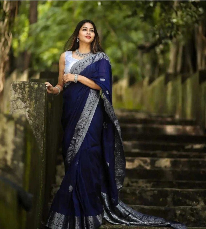 Buy Smikri Fashion Self Design Kanjivaram Pure Silk Blue Sarees Online @ Best  Price In India