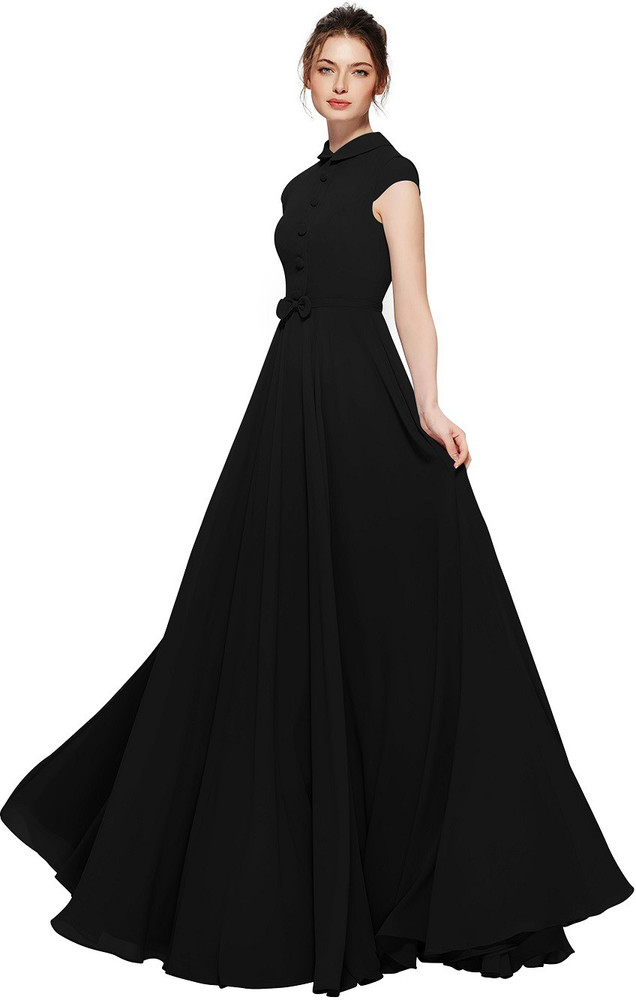 Plain black online gown with sleeves