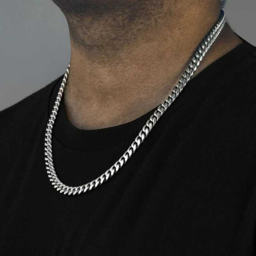 stylescap Silver cuban Design Neck Chain For Men Boys Silver Rhodium Plated Alloy Chain