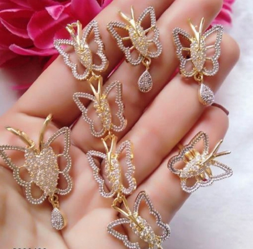 FALLALERY American Diamond Pendant Set with Ring Bracelet and