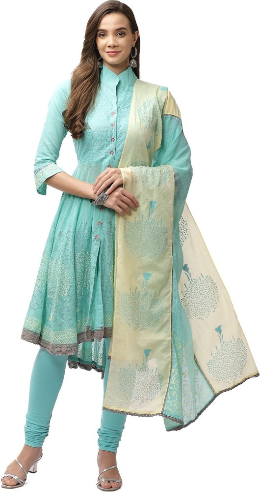 BIBA Blue Art Silk Anarkali Kurta Churidar Set (Size - 40) in