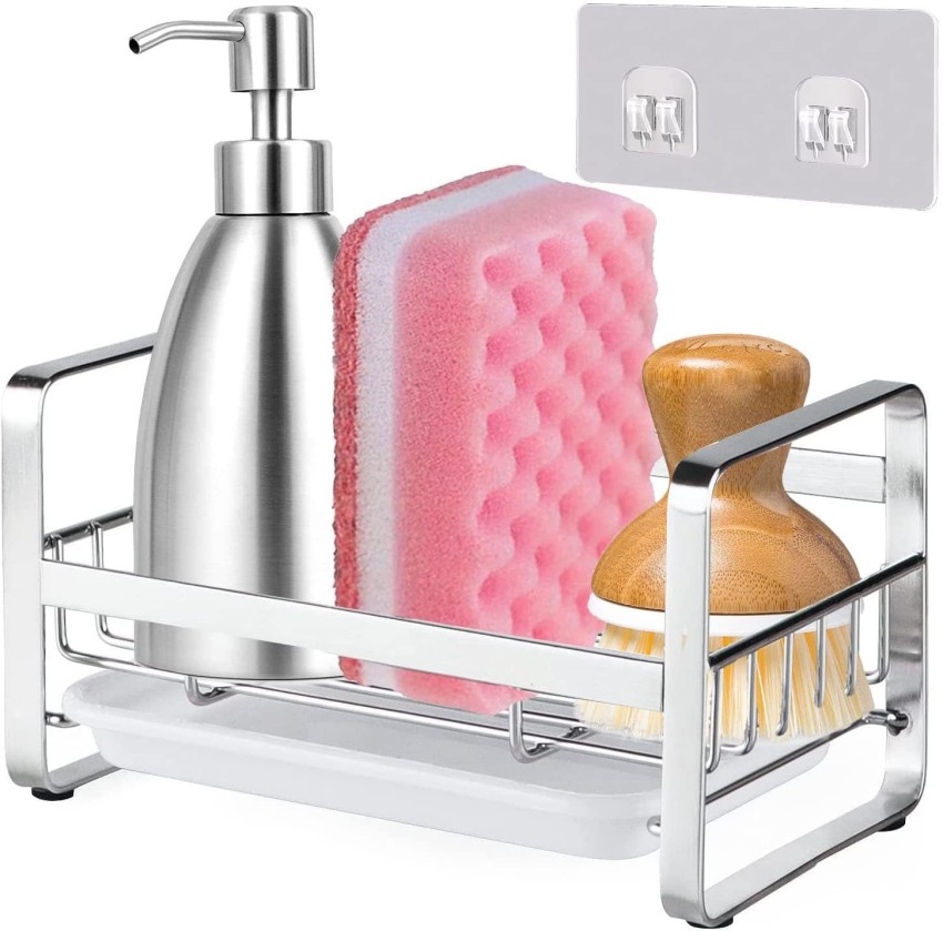 Sponge Holder for Kitchen Sink, Sink Caddy Kitchen Sink Organizer with  Removable Drip Tray for Countertop Dish Soap Holder Dispenser Brush Holder,  304 Stainless Steel