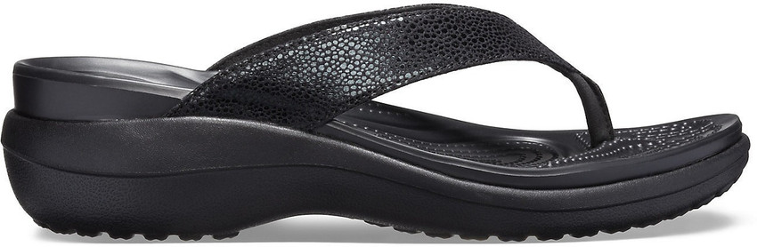 Crocs capri metallic text online wedge flip