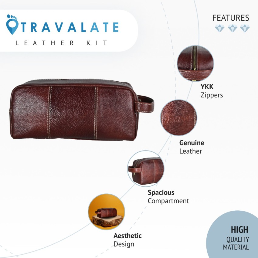Travalate Genuine Leather Shaving Bag for Men  Women  Leather DOP Kit