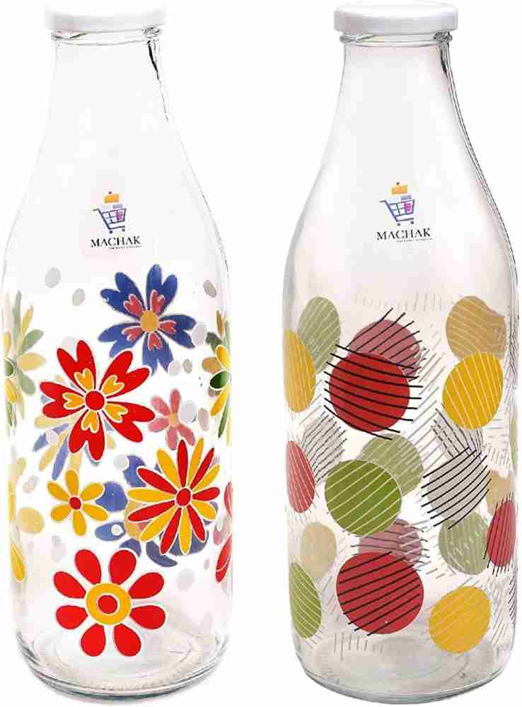 Machak Frosted Colorful Glass Water Bottles For Kitchen Fridge