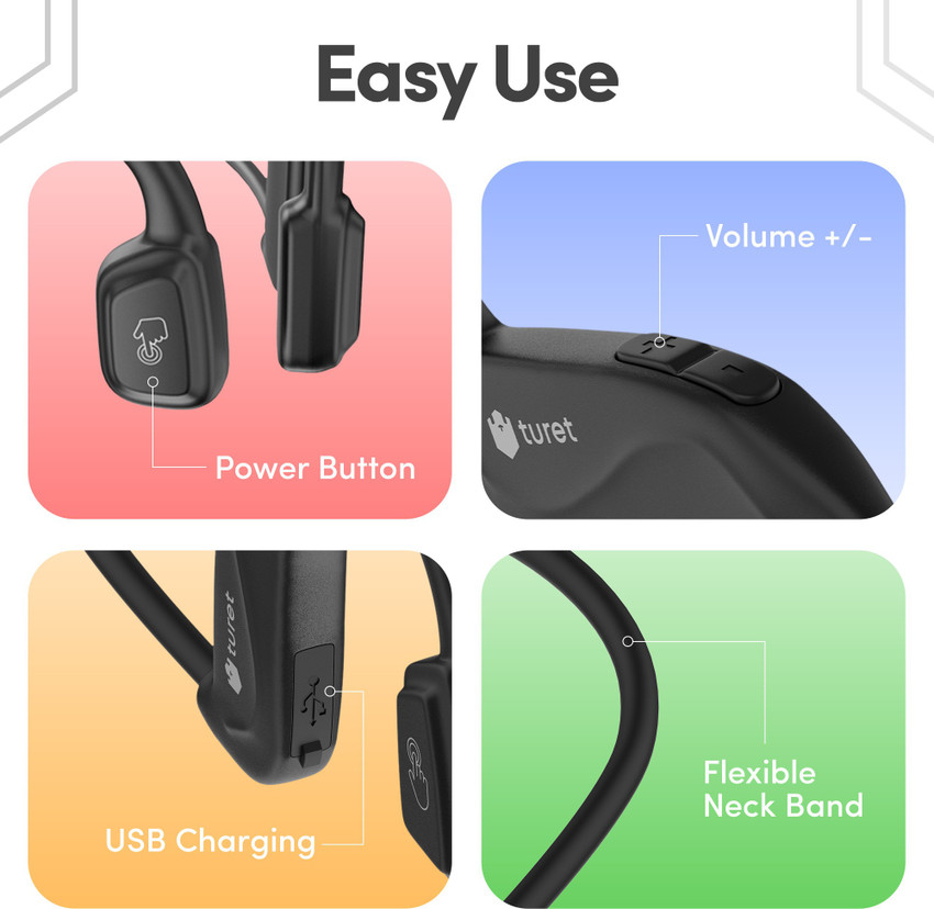 Turet Open Ear Wireless Bone Conduction Earphone with 8 Hrs