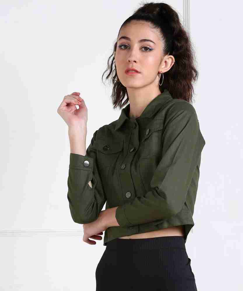 Green denim online jacket for girls
