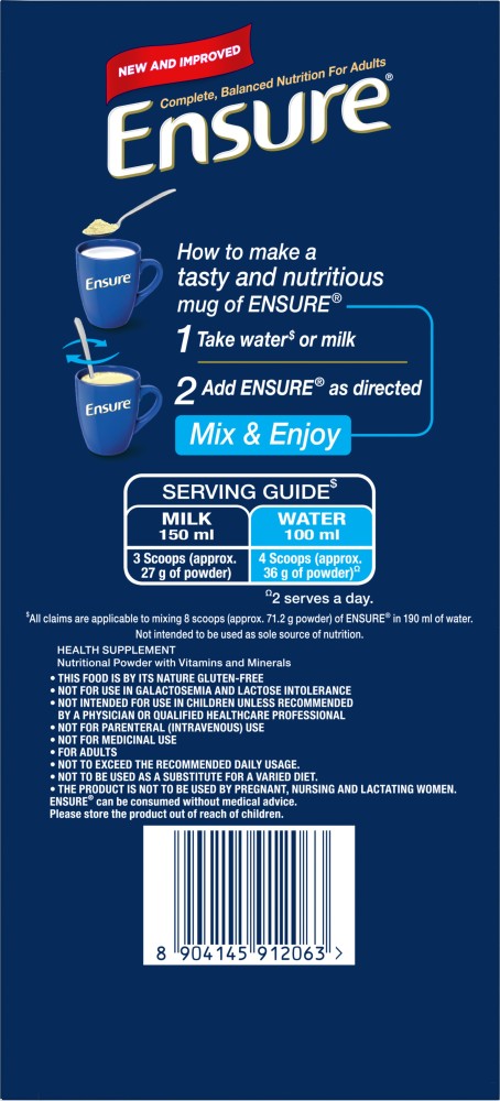 ENSURE Complete, Balanced Nutrition Health Drink Vanilla Price in India -  Buy ENSURE Complete, Balanced Nutrition Health Drink Vanilla online at