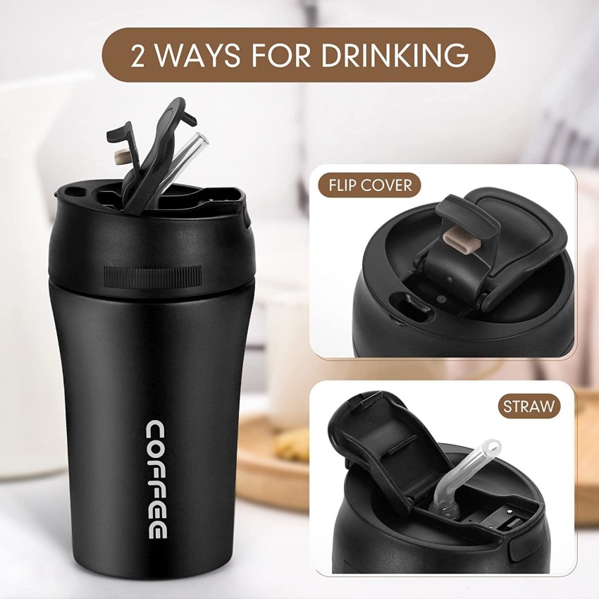 Thermal Travel Mug With Straw, 2 In 1 Lid Coffee Mug, 400 ml