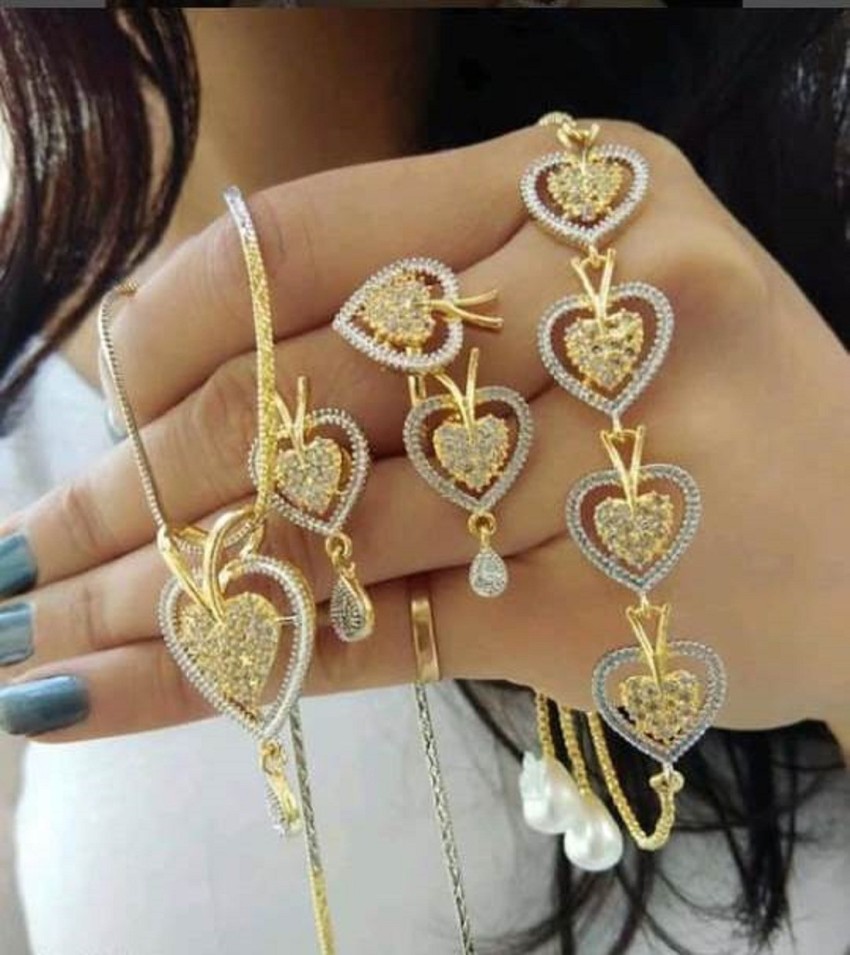 FALLALERY American Diamond Pendant Set with Ring, Bracelet and