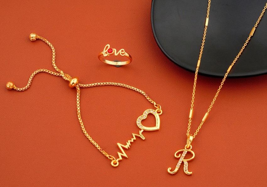 Jewel WORLD R name letter Diamond Pendant locket chain with
