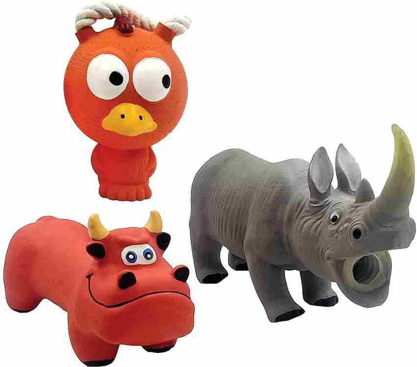 Pet Guard Latex Dog Toy Combo Bull Chicken Rhino Squeaky Toy