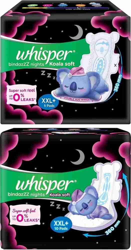Whisper bindazzZ nights Koala Soft XXL+ 5+10 Pads Sanitary Pad, Buy Women  Hygiene products online in India