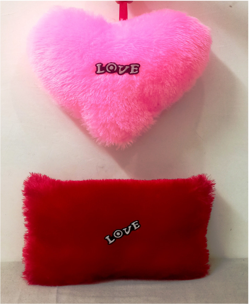 CLUEDEAL Pink Heart Pillow And Red Cushion Polyester Fiber Pck 3