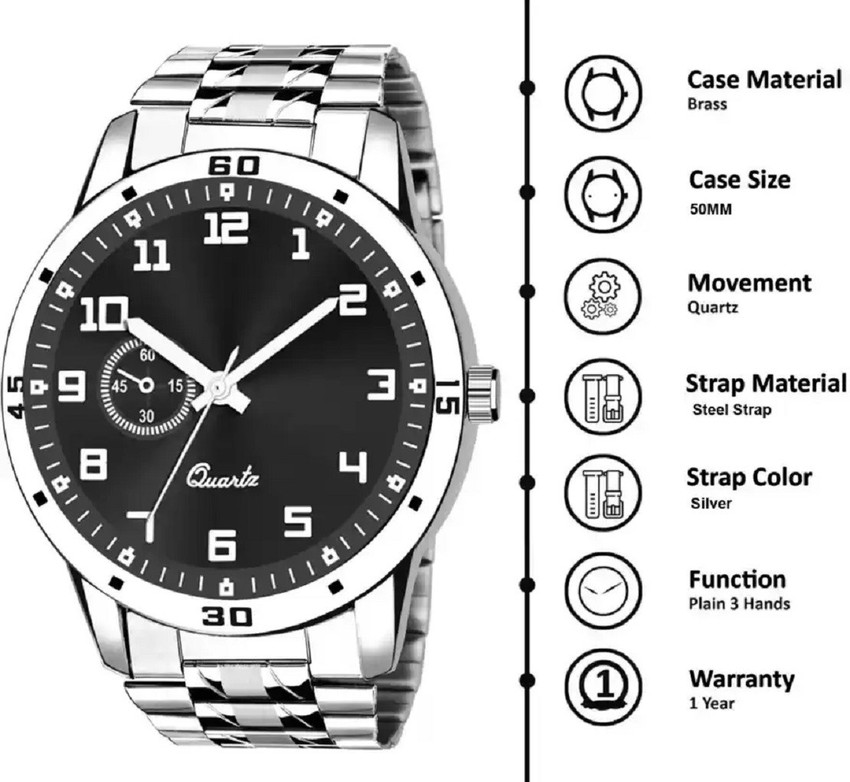 Shivark Unique Formal Look Black Dial Watch and King Bracelet