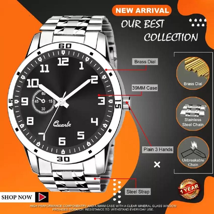 Shivark Unique Formal Look Black Dial Watch and King Bracelet