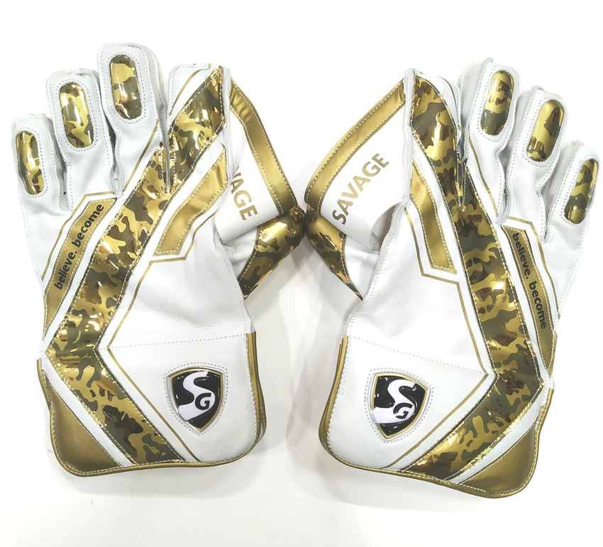 SG Savage Mens 17 White Gold Cricket Wicket Keeping Gloves
