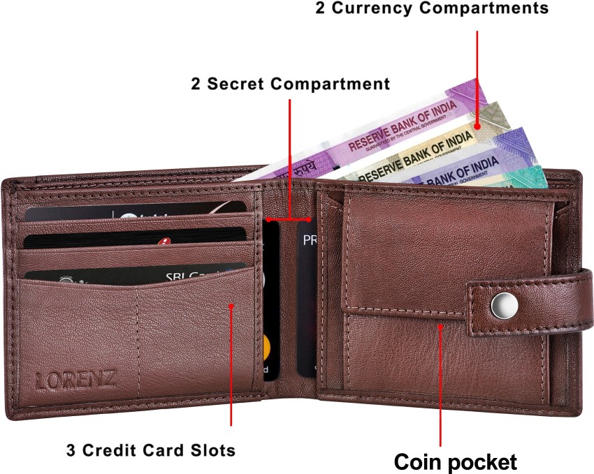 Lorenz RFID Leather Credit Card Case with Back Zip Pocket - Black