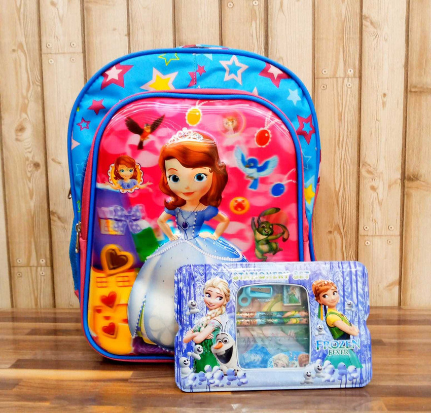 Priceless Deals Kids Cartoon School Bag Metallic Stationary Set Girl s School Backpack 16 L Backpack Pink Blue Price in India Flipkart