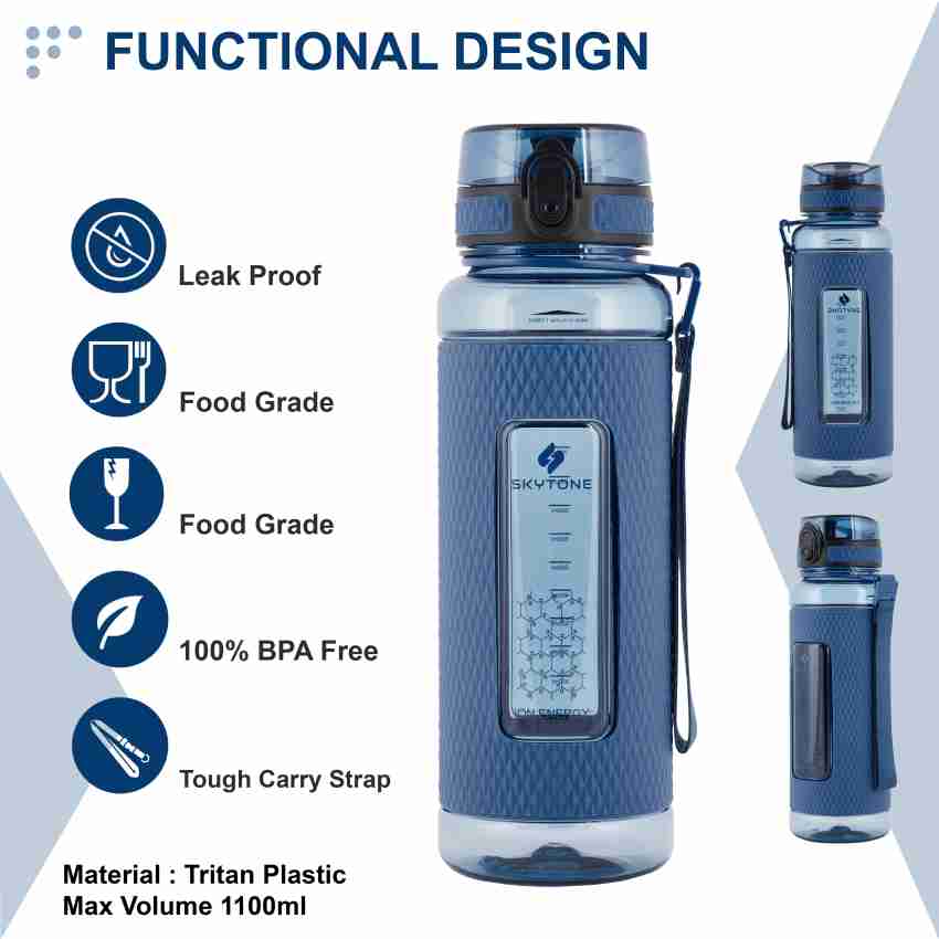 1100ml Sports Water Bottle With Time Marker Bpa Free & Leak Proof