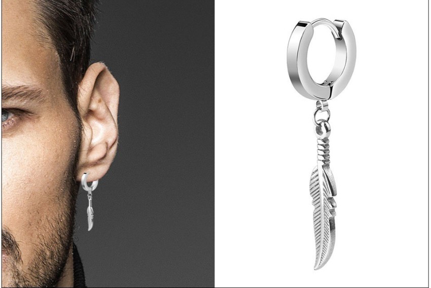 Silver Leaf Hoop Earrings for Women Men Stainless Steel Vintage Punk Design Earring  Jewelry Accessories
