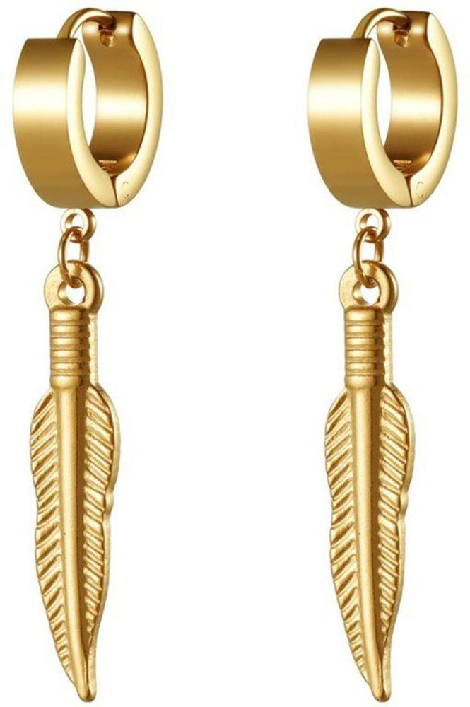 Mens gold top feather earring